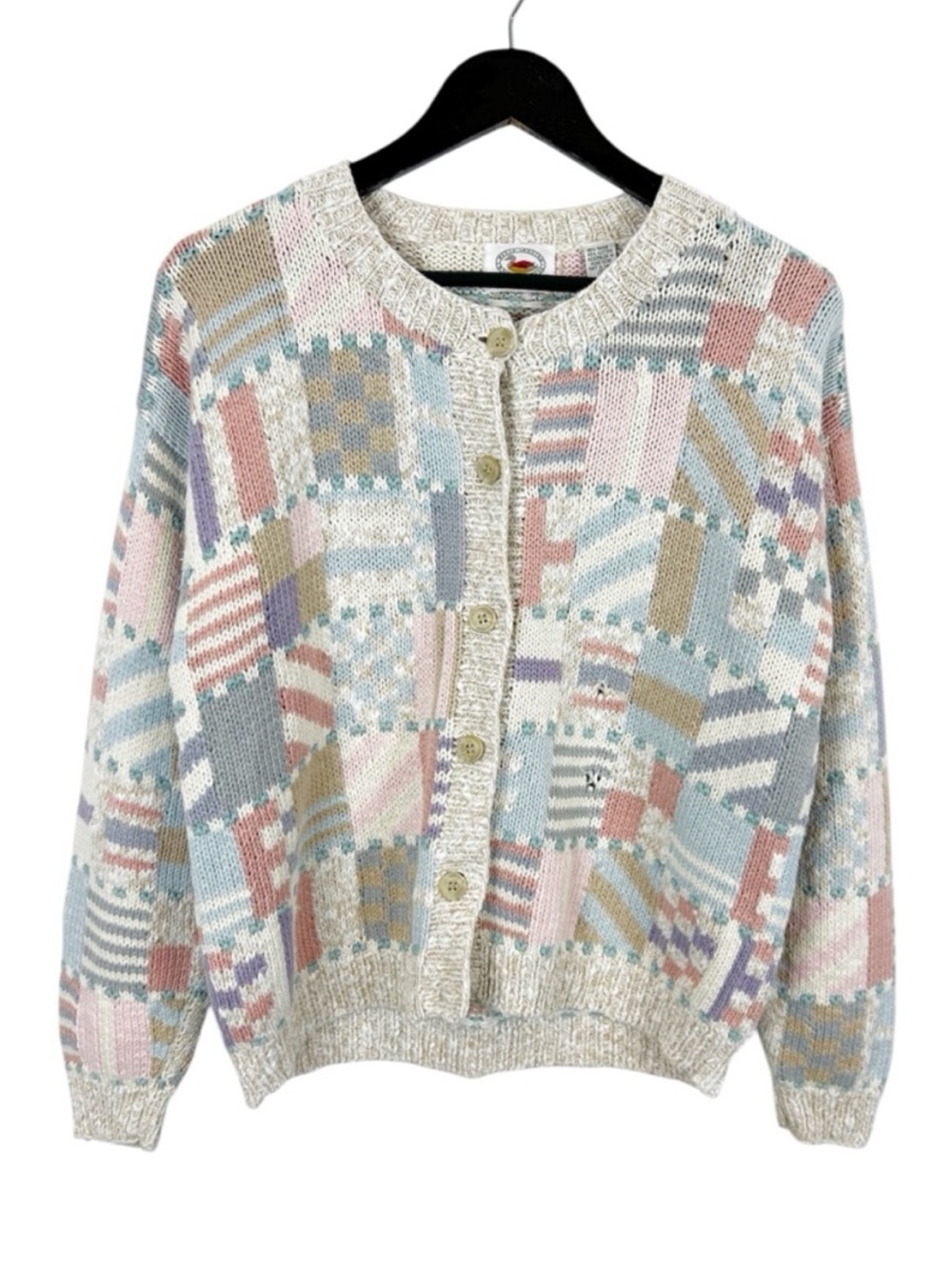 Marsh Landing VTG Multicolor Patchwork Button Cardigan Sweater Size Small